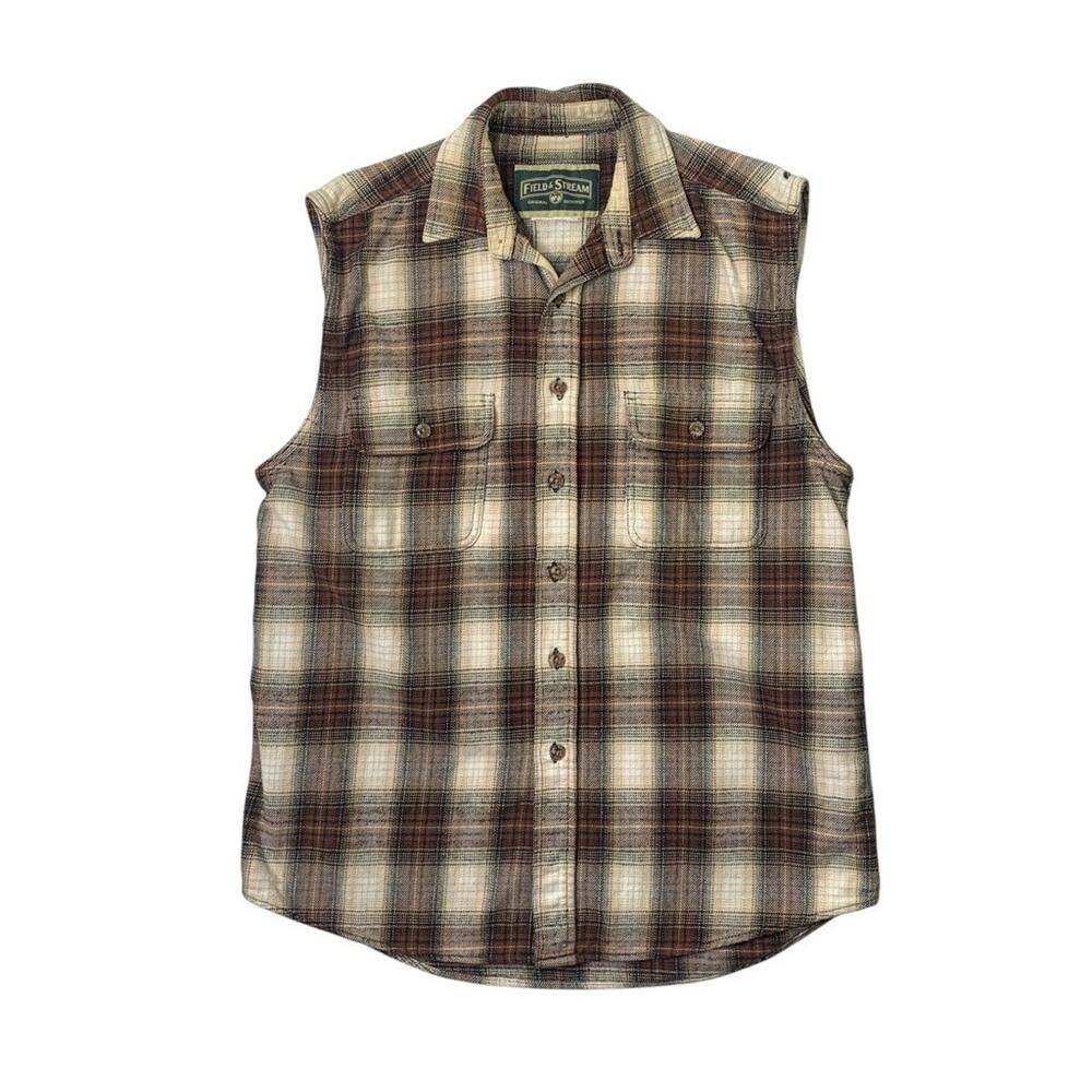 Field & Stream Vest Mens M Medium Flannel Plaid Sleeveless Flap Pocket Western